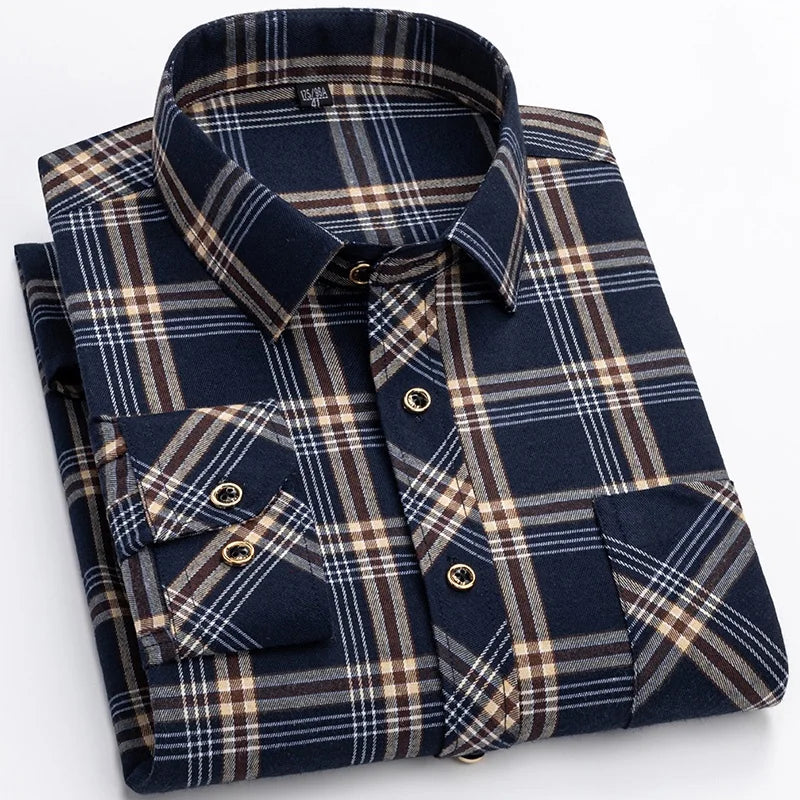 M-6XL Herren Flanell hemden aus reiner Baumwolle Langarm Single Pocket Casual Plaid dicke weiche gemütliche gebürstete Hemden Bluse Männer Kleidung