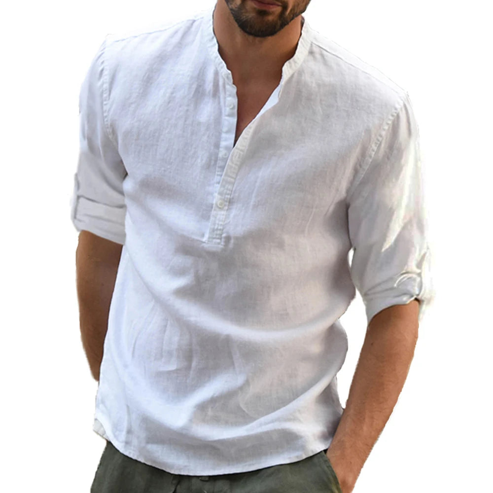 Neue Männer Casual Bluse Baumwolle Leinen Hemd Lose Tops Langarm T-shirt Frühling Herbst Casual Schöne Männer Shirts