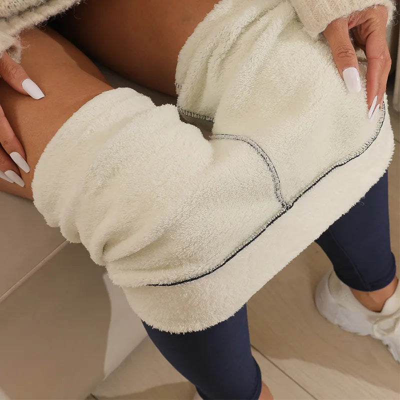 Frauen Lamm Fleece Leggings Nahtlose Hohe Taille Thermische Winter Warme Strumpfhosen Solide Stretchy Casual Hosen Weibliche Streetwear Jogger
