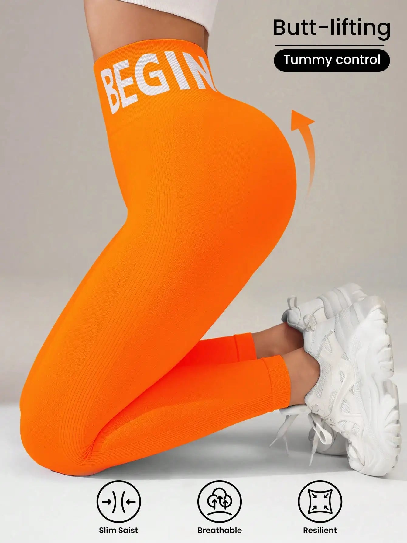 Europäische und amerikanische nahtlose Yoga-Leggings mit Bundbeschriftung, Po-Lifting, schnell trocknende, atmungsaktive Damenstrumpfhose für Erbse