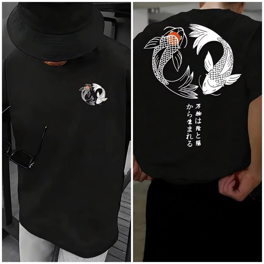 Koi Harajuku Japanisches Muster 100 % reine Baumwolle Herren T-Shirt Sommer Täglich Outdoor Sport Straße Lässig Bequem Kurzarm