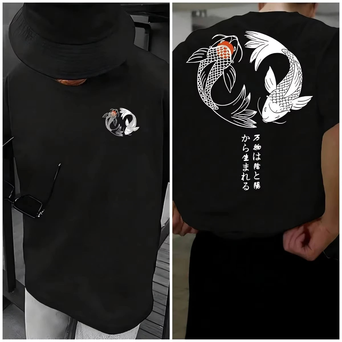 Koi Harajuku Japanisches Muster 100 % reine Baumwolle Herren T-Shirt Sommer Täglich Outdoor Sport Straße Lässig Bequem Kurzarm