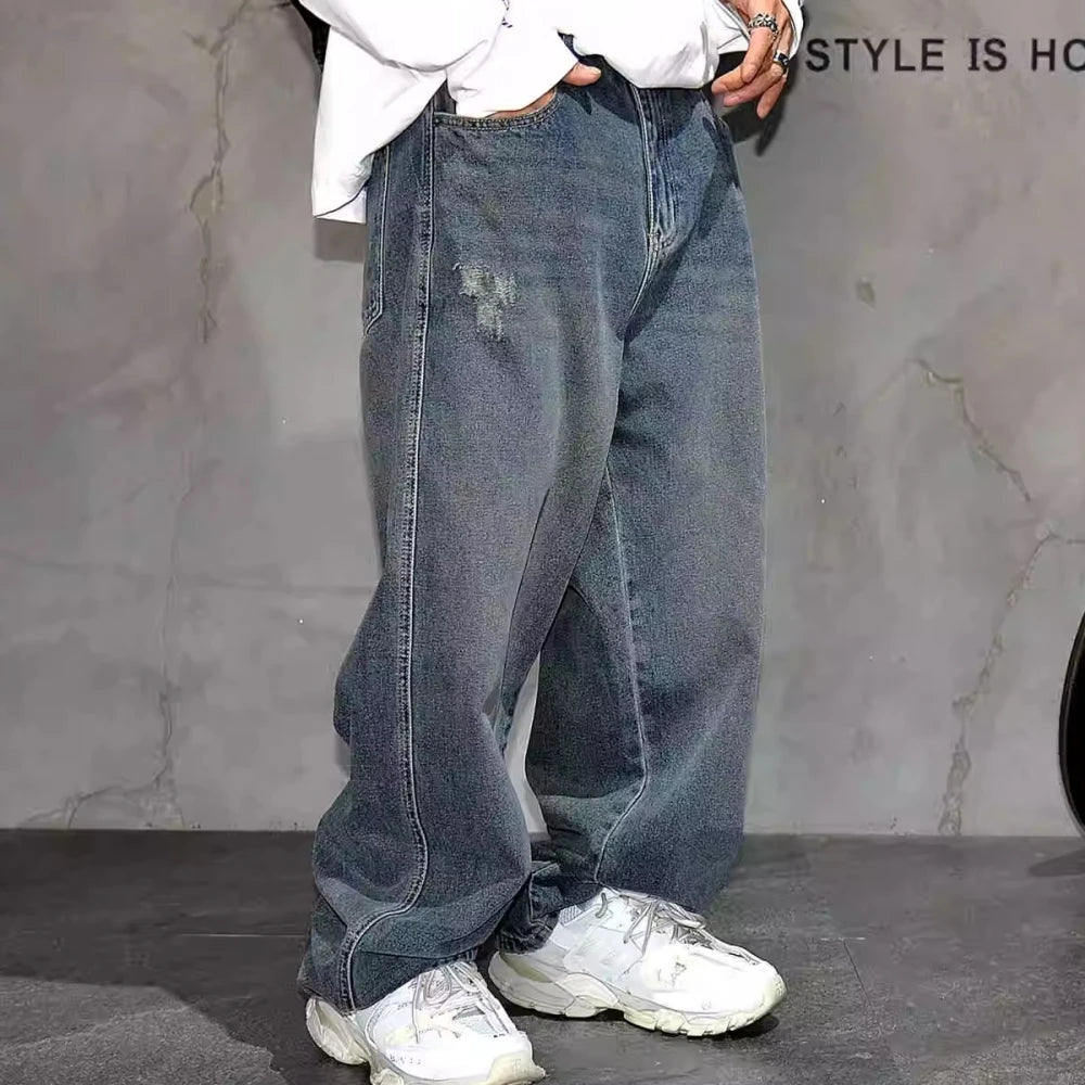 Hohe Qualität Hip Hop Gestapelt Baggy Jeans Für Männer Streetwear Denim Hosen Koreanische Mode Gerade Bein Hosen Harajuku Jeans männlichen