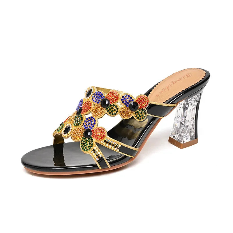 Bequeme Strandpantoffeln Damen Diamant High Heel Sandalen Damen Partyschuhe Modische Damensandalen