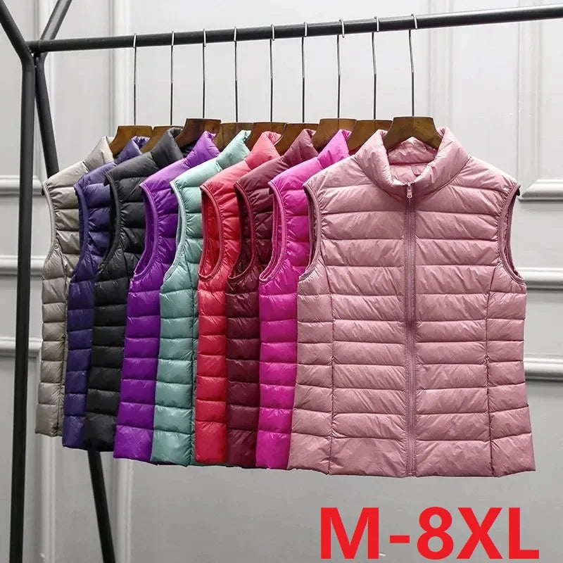 Weiße Ente Unten Jacke Frauen Weste Herbst Winter Ärmellose Weste Warme Leichte Puffer Jacke Weibliche Tops Outwear 8XL