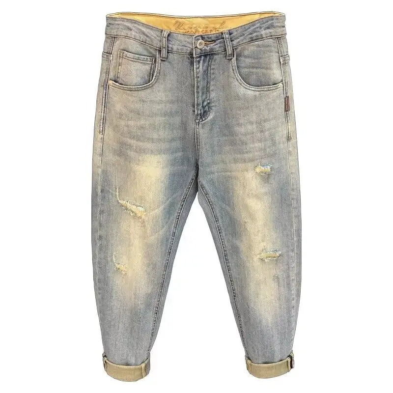 Jeans für Herren Frühling und Herbst, kleine zerrissene Jeans, Herren-Vintage-Hosen, trendige Marke, Harlan-Männerkleidung, Streetwear-Kleidung
