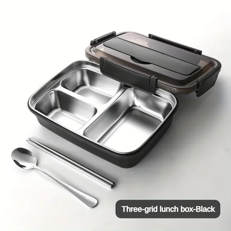 Auslaufsichere Lunchbox aus Edelstahl mit 3/4-Fächern – langlebiger, leicht zu reinigender Bento-Behälter für Studenten und Büroangestellte