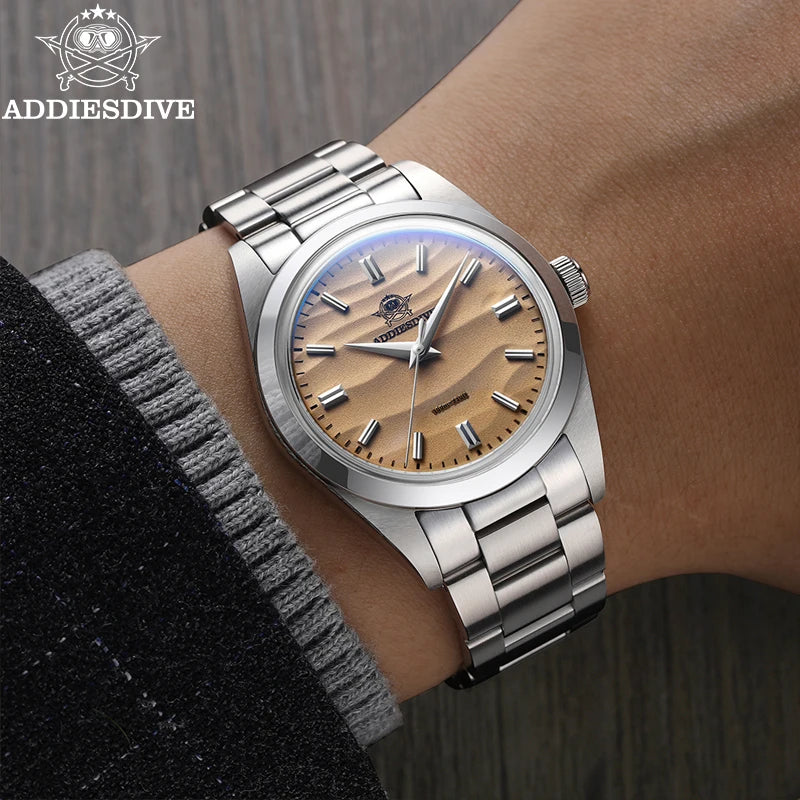 ADDIESDIVE Heißer Verkauf AD2030 Ohne LOGO Uhr Edelstahl 100M Wasserdicht Quarz Uhren 3D Sand Zifferblatt männer Armbanduhr kleid