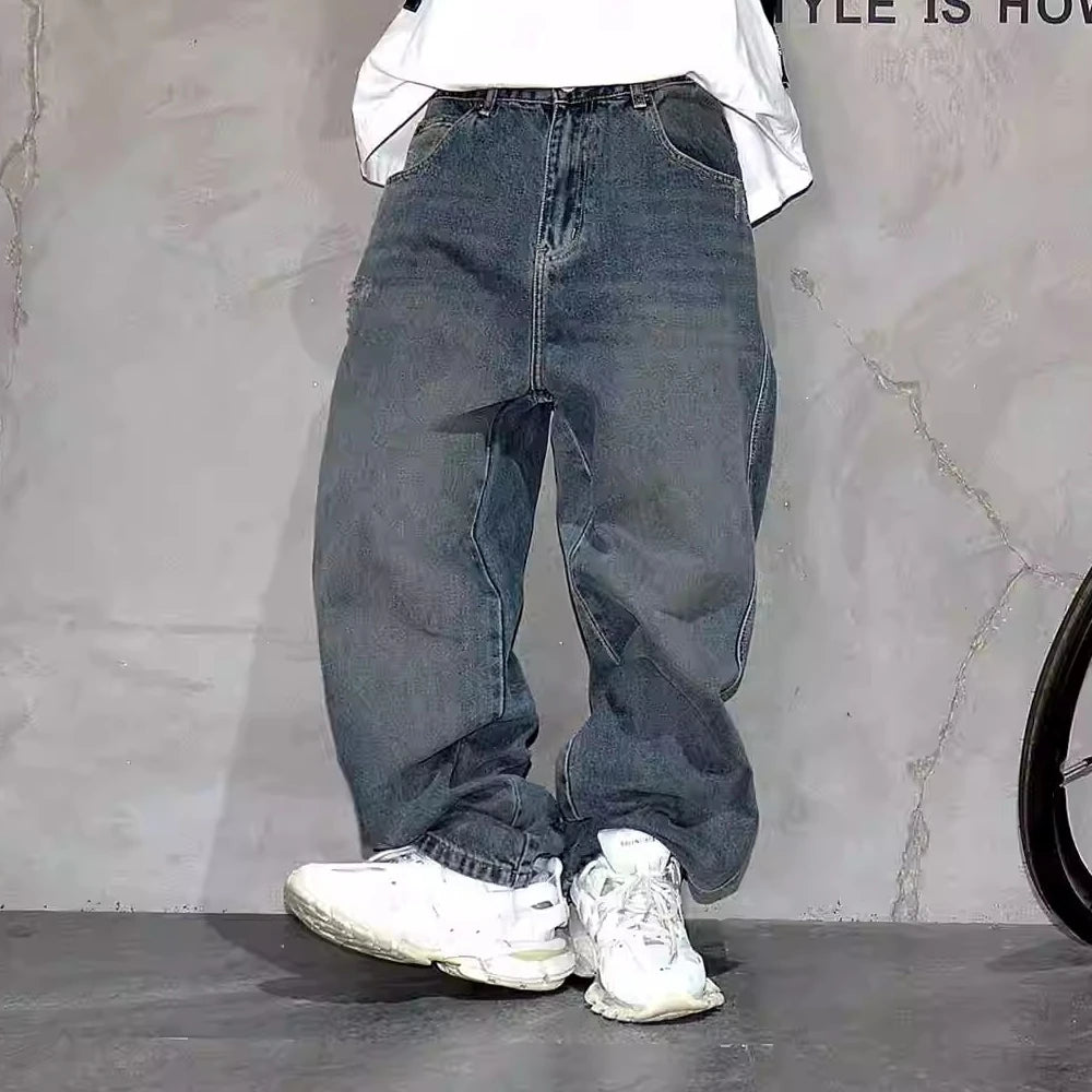Hohe Qualität Hip Hop Gestapelt Baggy Jeans Für Männer Streetwear Denim Hosen Koreanische Mode Gerade Bein Hosen Harajuku Jeans männlichen