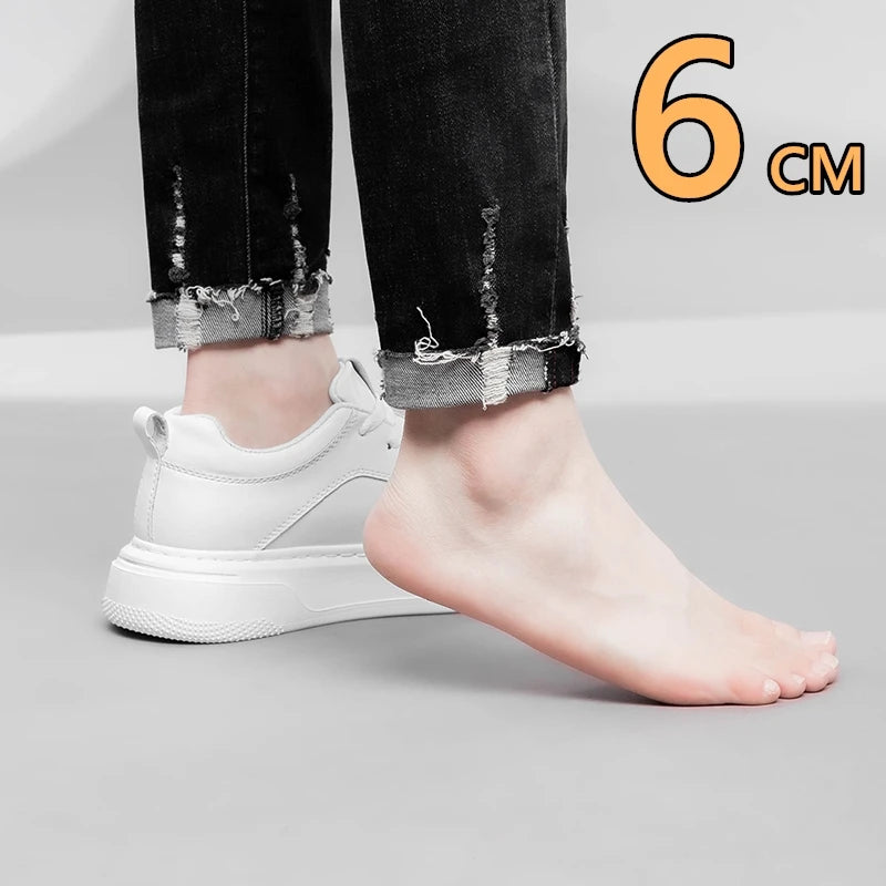 Echtes Leder, 6 cm, Höhe erhöhen, Paar-Schuhe, bequem, atmungsaktiv, Aufzug-Sneaker für Männer und Frauen, leicht, lässig, Sport