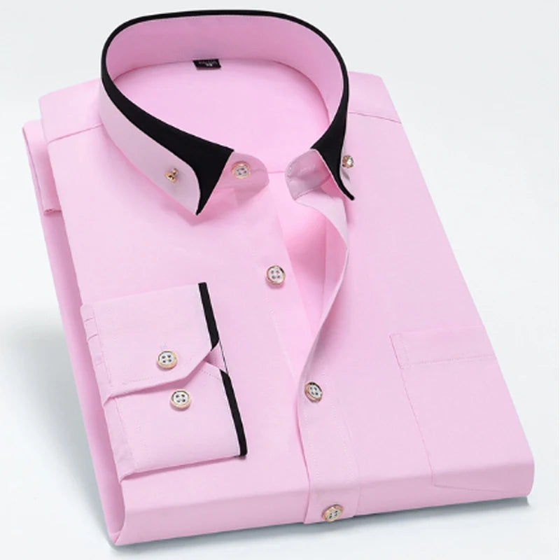 Neue Mode Frühjahr Elastische Nicht-eisen Langarm-shirt Männer der Jugend Kristall Taste Patchwork Kragen Nicht Baumwolle Business hemd Männer