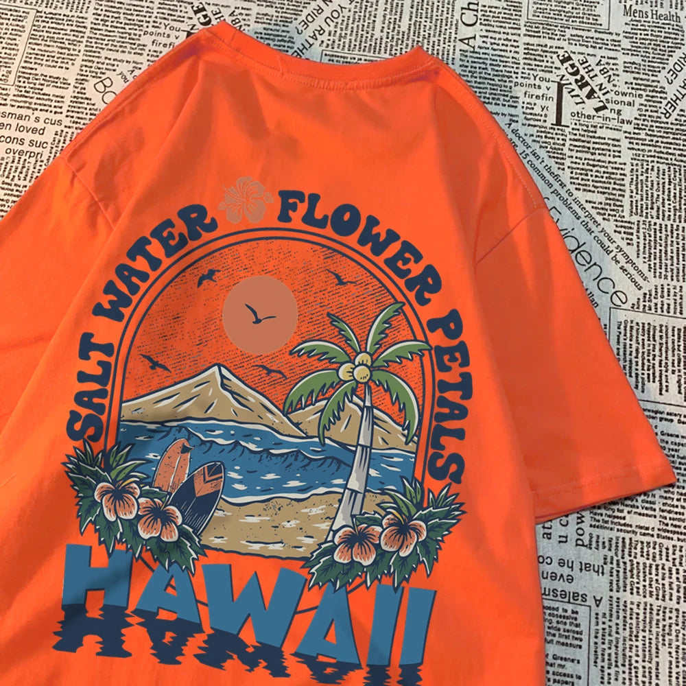Salzwasser Blütenblätter Hawaii T-shirts Männer Frauen Casual Schweiß T Shirts Casual Baumwolle T Kleidung Hip Hop Oversize Tops Paar