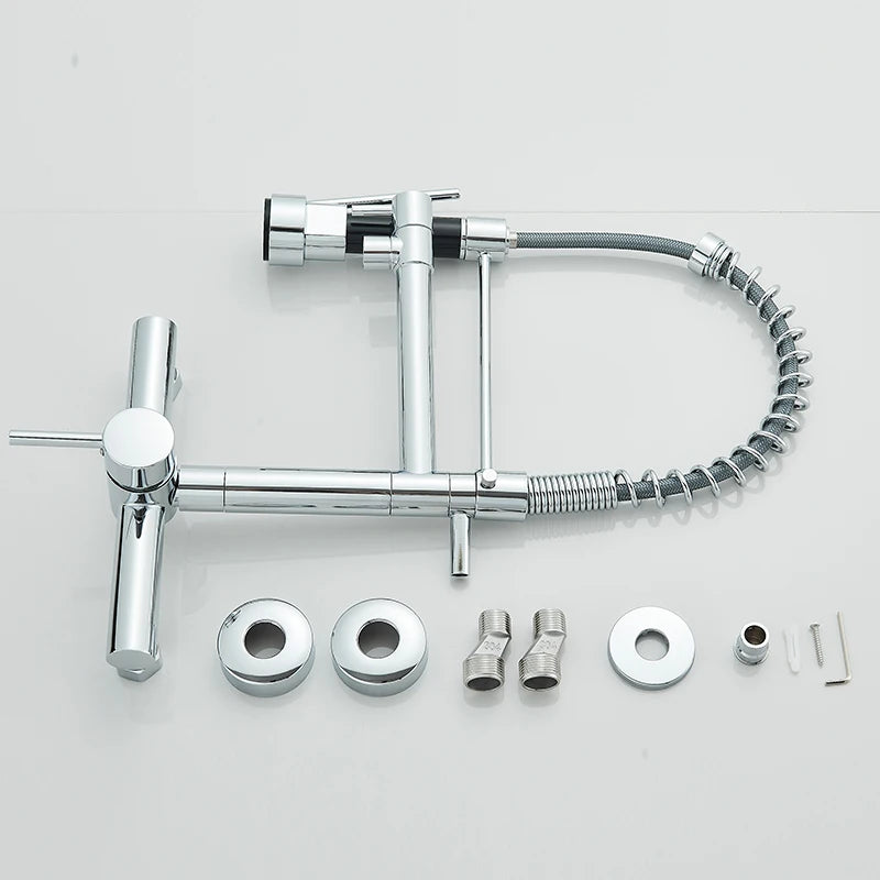Wand Küchen armatur Pull Down Hochdruck Sprüh kopf heißes und kaltes Wasser drehen Wasserhähne Einhand 2 Wasser auslass