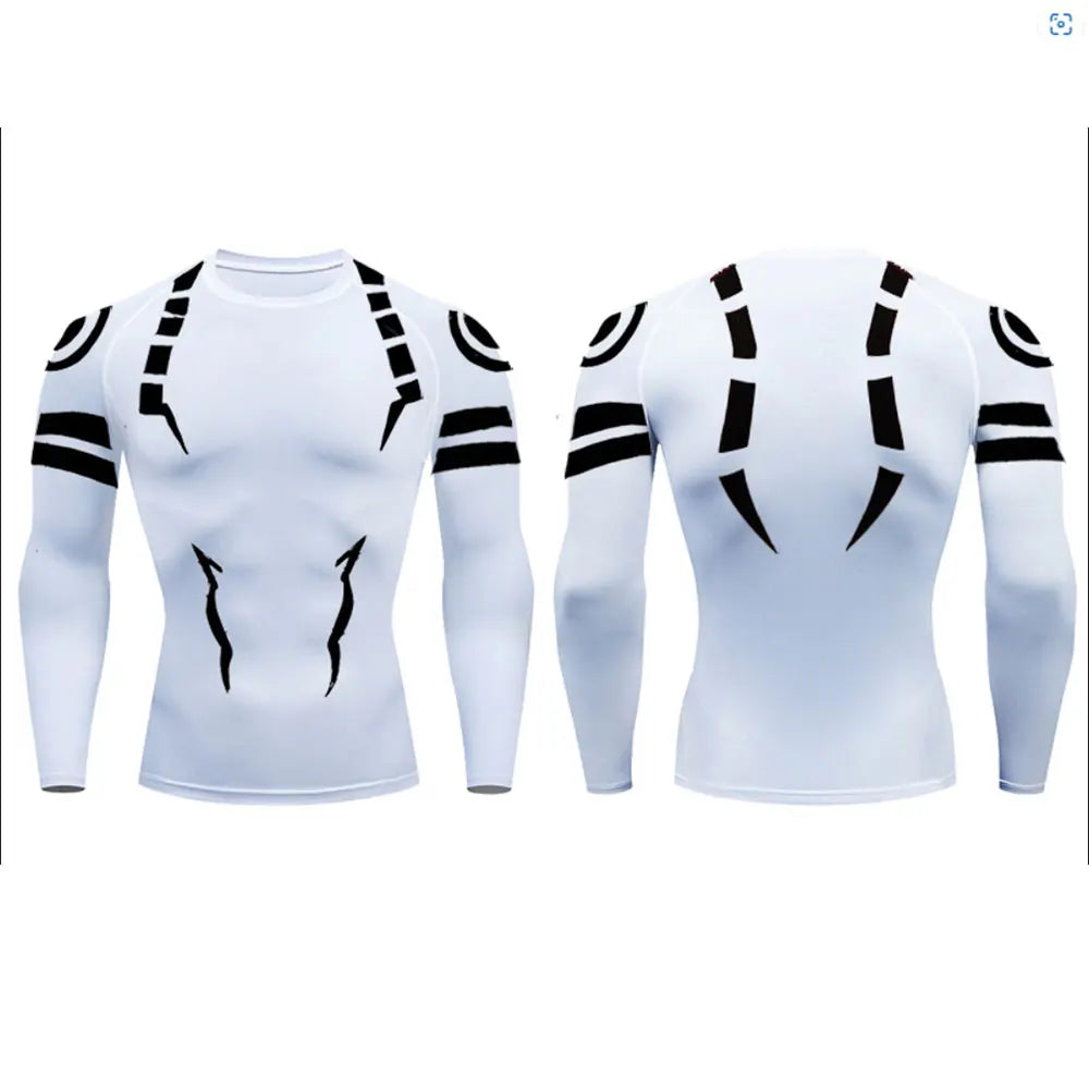 Anime Jujutsu Kaisen Kompressionsset Fitnessanzug für Herren, schnell trocknendes 3D-Kompressionsshirt + Fitnessstudio-Shorts, Lauf-Workout-Sportbekleidung