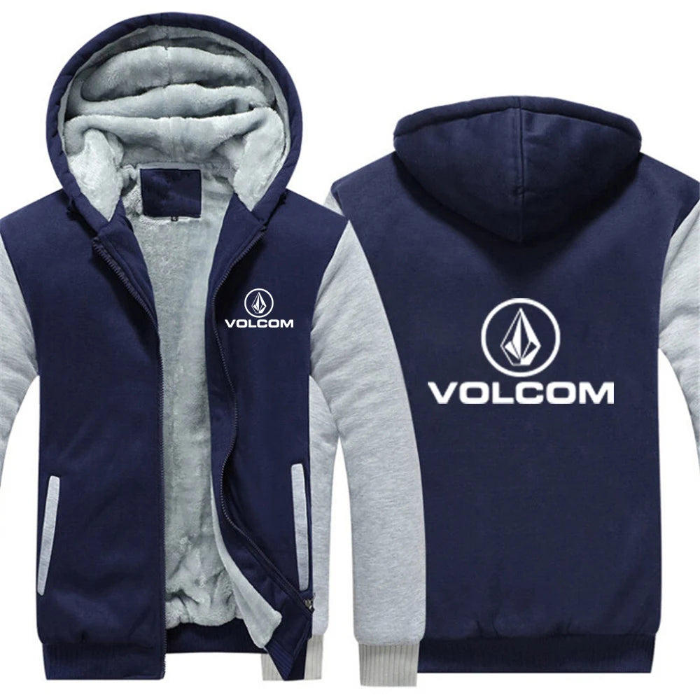 verdickte warme Jacke, Herbst und Winter, VOLCOM-Druck, Herren-Baumwollfutter, bequemer Mantel, beliebte Hoodies