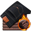 Männer Neue Mode Winter Warme Jeans Männlichen Fleece Gefüttert Verdickte Denim Hosen Lose Gerade Bequeme Casual Schwarz Blau Hosen