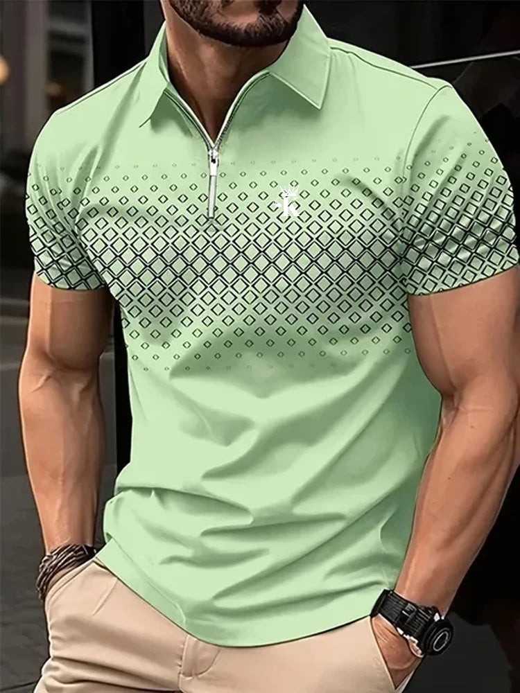Business Herren Golf Polo Kurzarm Poloshirt Outdoor Casual Daily Streetwear Sommer 3D-Druck Mikroelastisches Polyester