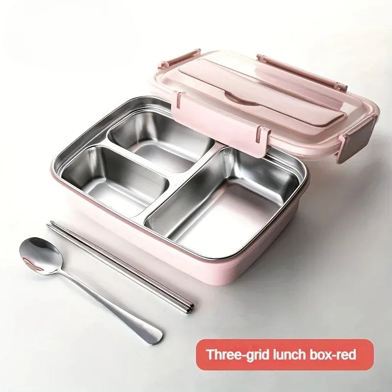 Auslaufsichere Lunchbox aus Edelstahl mit 3/4-Fächern – langlebiger, leicht zu reinigender Bento-Behälter für Studenten und Büroangestellte