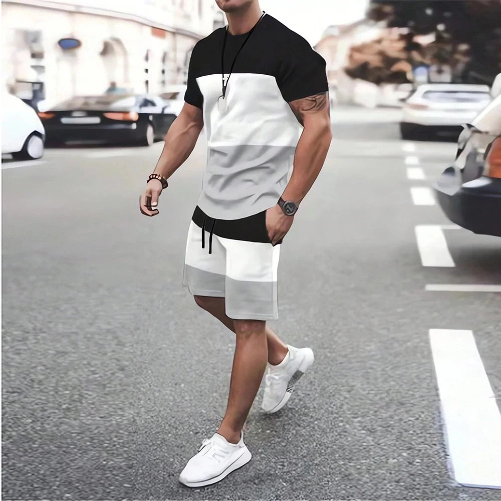 Modische neue Herren-Sportbekleidung, kurzärmelige Shorts, Anzug, lässiges T-Shirt, Shorts-Sets, Retro, kühl, atmungsaktiv, Sommer, zweiteiliges Set