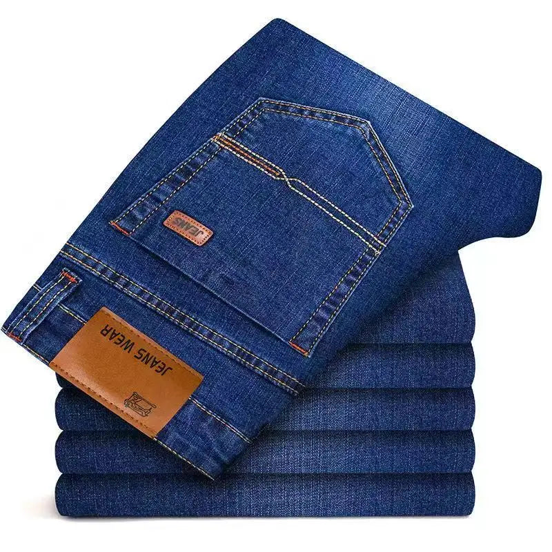 Business-Herrenjeans, lässig, bequem, gerade, Stretch, modisch, für Herren, klassisch, Premium-Blau, Schwarz, Denim-Hose