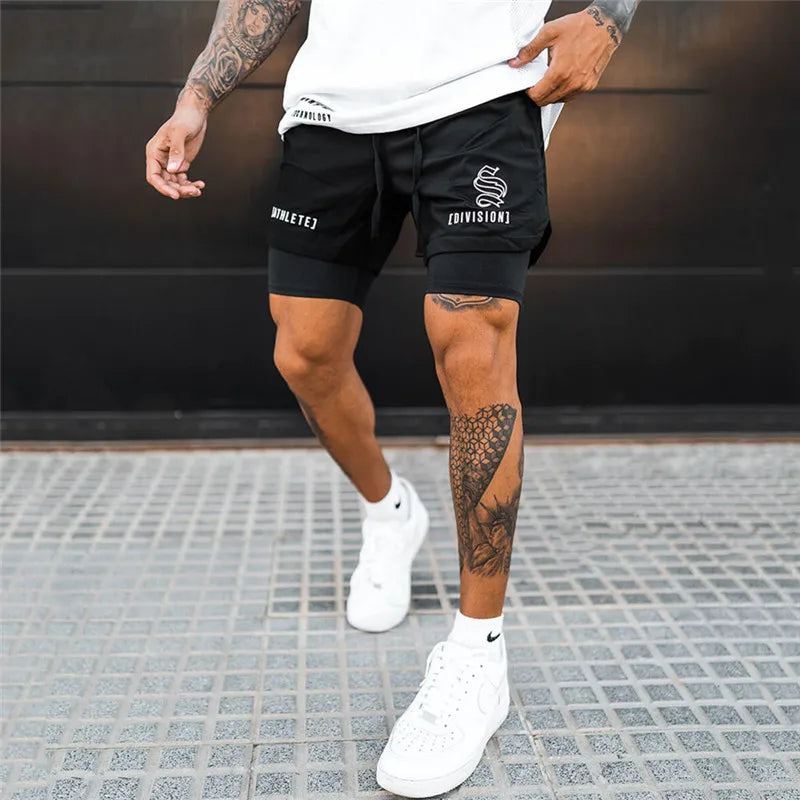 NEUE 2-IN-1 Sport Laufen Lässige Atmungsaktive Shorts Männer Doppel-deck Jogging Quick Dry GYM Shorts Fitness Workout männer Shorts