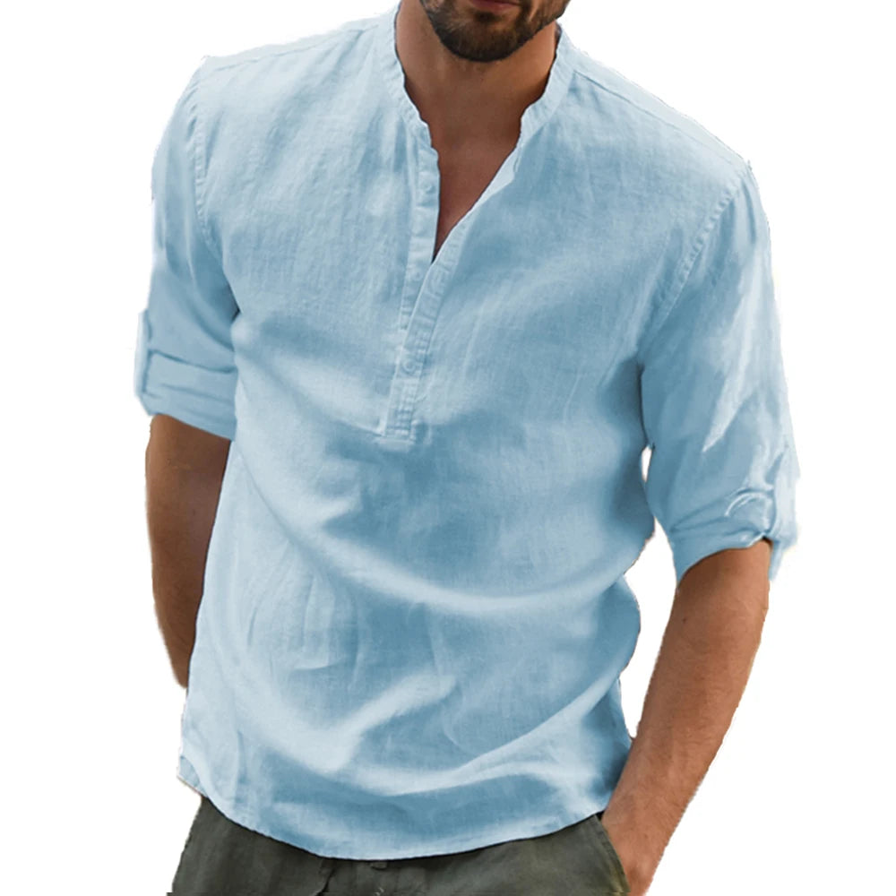 Neue Männer Casual Bluse Baumwolle Leinen Hemd Lose Tops Langarm T-shirt Frühling Herbst Casual Schöne Männer Shirts