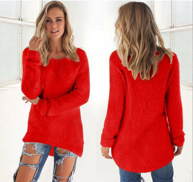 2026, Plus Größe Frauen Warme Pullover Einfarbig O Hals Lose Gestrickte Pullover Lange Pullover Casual Bluse Dame Oversize Kleidung