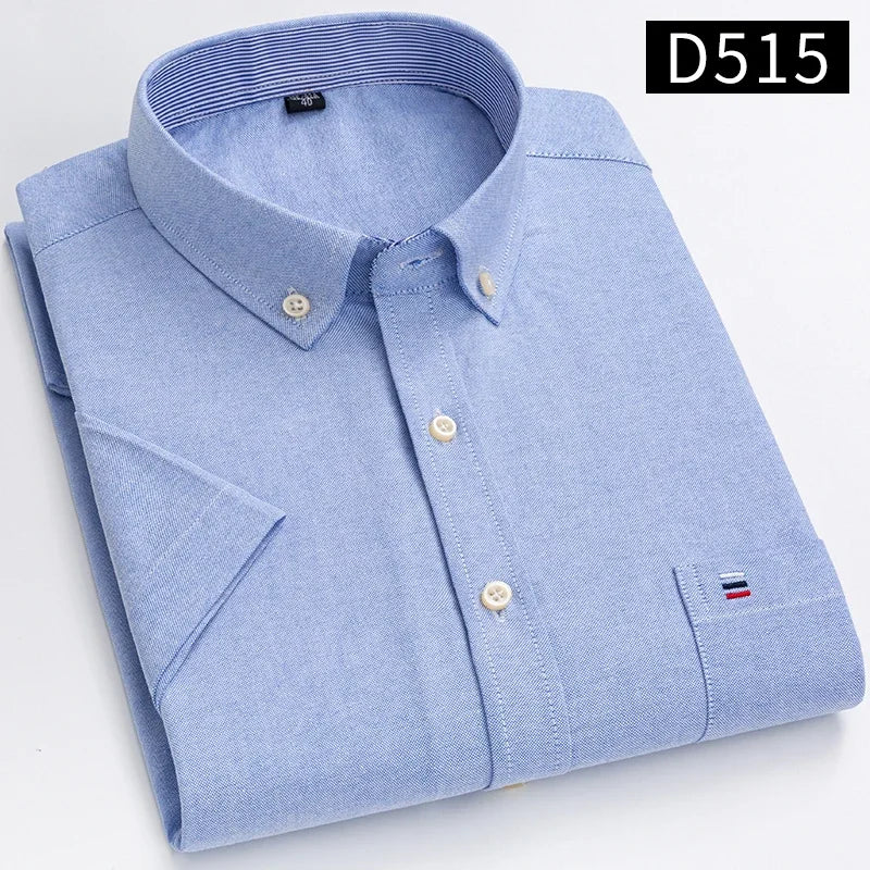 100% Baumwolle Atmungsaktiv Männer Oxford Kurzarm Sommer Plaid Shirts Gestreiften Männliche Kleidung Business Regular Fit Übergroßen