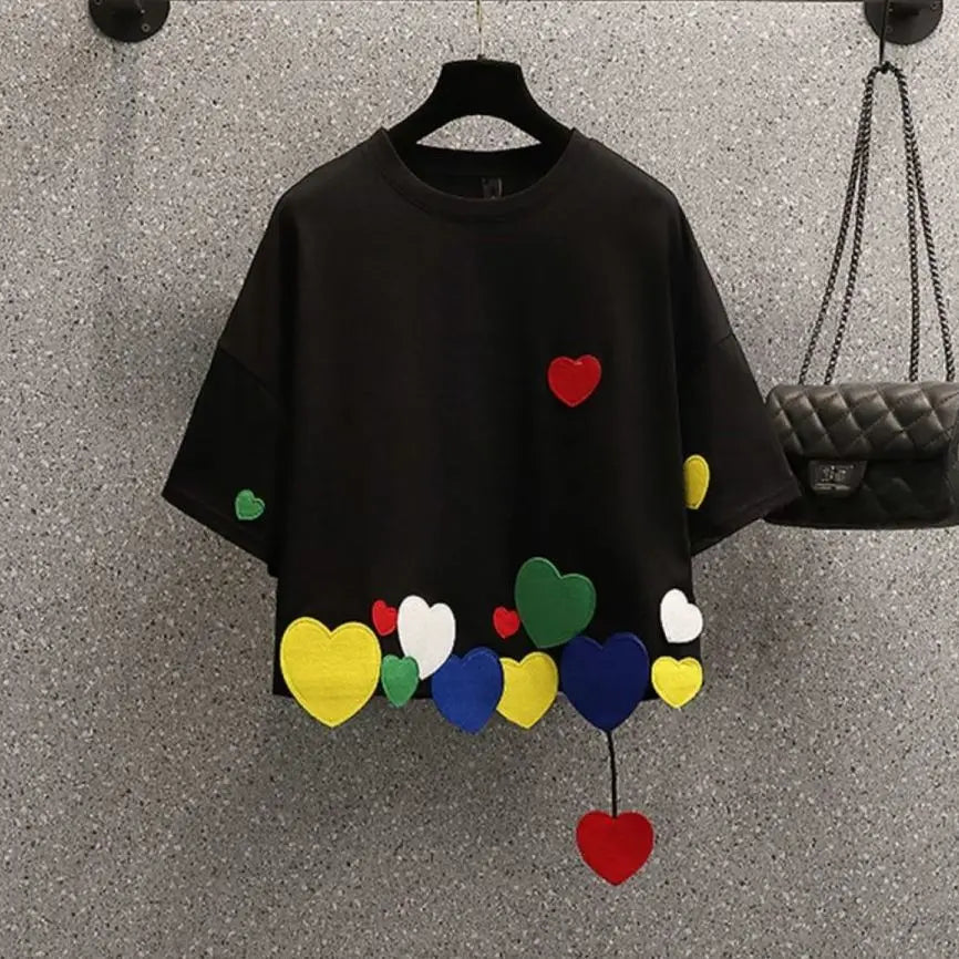 Sommer Neue Rundhals Mode Kurzarm T-shirt Frauen High Street Casual Lose Pullover Persönlichkeit Baumwolle Alle-spiel Tops