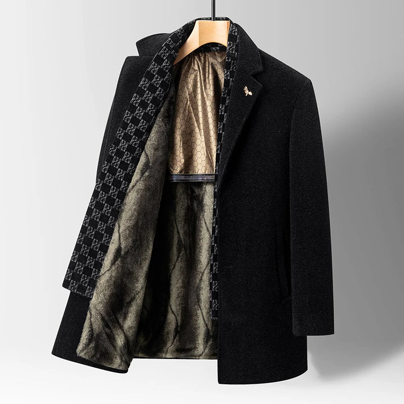 Winter männer Woolen Jacke Mode Verdicken Mittlere Länge Graben Drehen Unten Kragen Warme Oberbekleidung Business Casual Wolle Mantel