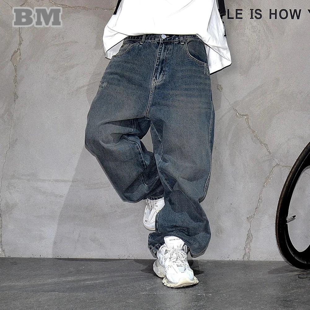Hohe Qualität Hip Hop Gestapelt Baggy Jeans Für Männer Streetwear Denim Hosen Koreanische Mode Gerade Bein Hosen Harajuku Jeans männlichen