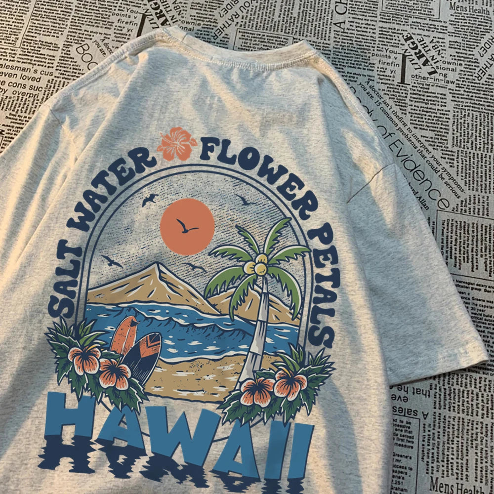 Salzwasser Blütenblätter Hawaii T-shirts Männer Frauen Casual Schweiß T Shirts Casual Baumwolle T Kleidung Hip Hop Oversize Tops Paar