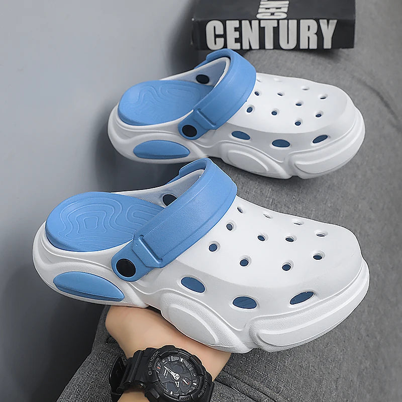 Sommer-Herren-Sandalen mit dicken Sohlen, rutschfest, atmungsaktiv, Zehenkappen-Sandalen, lässige Strand-Hausschuhe
