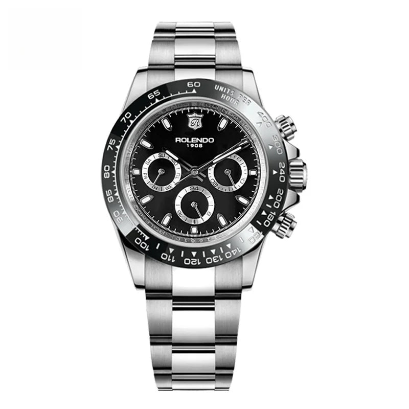 ROLENDO Luxuriöse automatische Taucheruhr für Herren, 40,5 mm, Mineralkristall, leuchtendes Datum, 30 ATM, hochwertige mechanische Herren-Armbanduhr, Geschenk