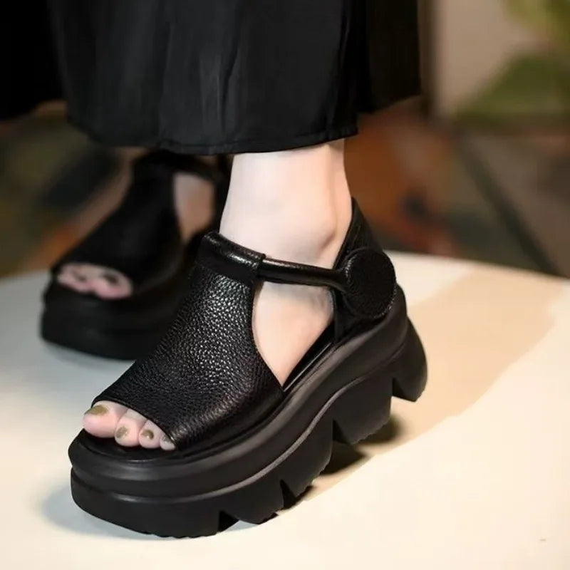Sommer Slope Heel Thick Bottom Sandalen Open Toe Hollow Roman Sandalen Plattform Casual Kordelzug Mom Sandalen Damen Hausschuhe