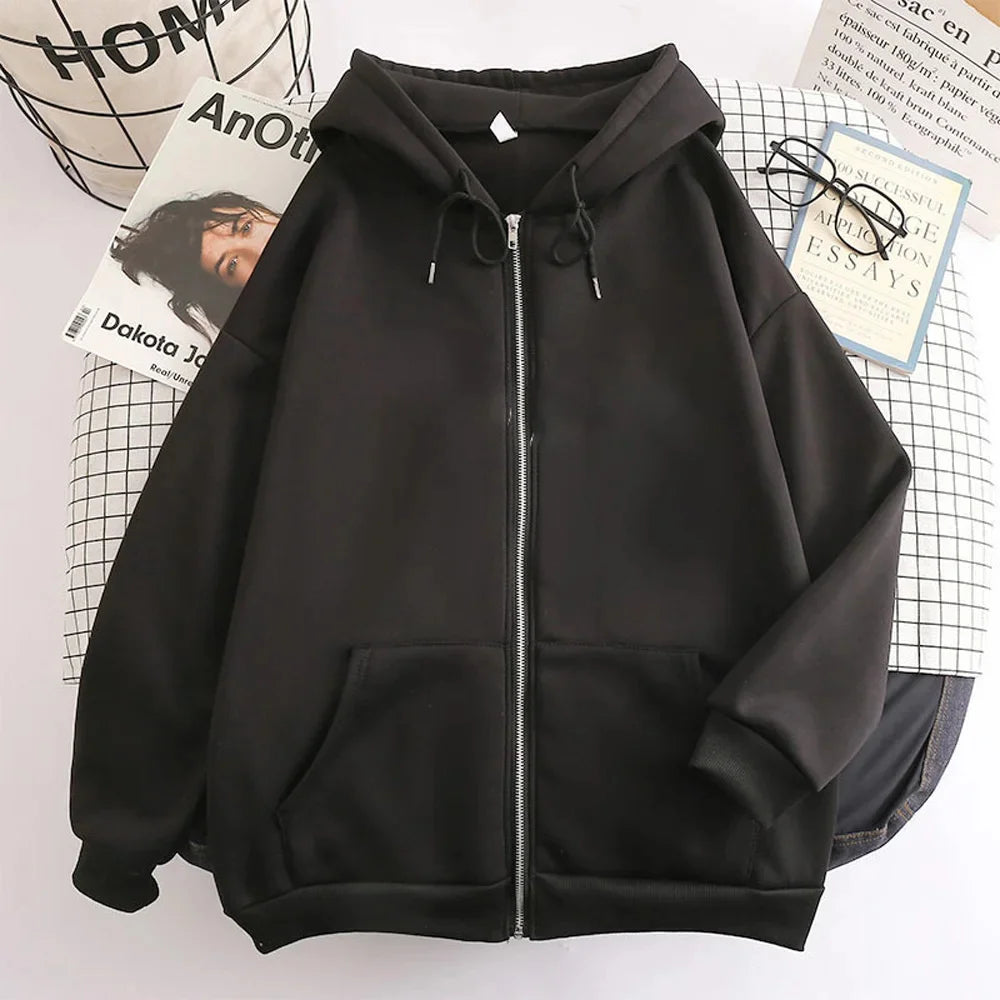 High Street Hoodie Männer Einfarbig Zip Up Langarm Lose Jacke Mäntel Casual Mit Kapuze Sweatshirt Y2K Mode Outdoor Kleidung
