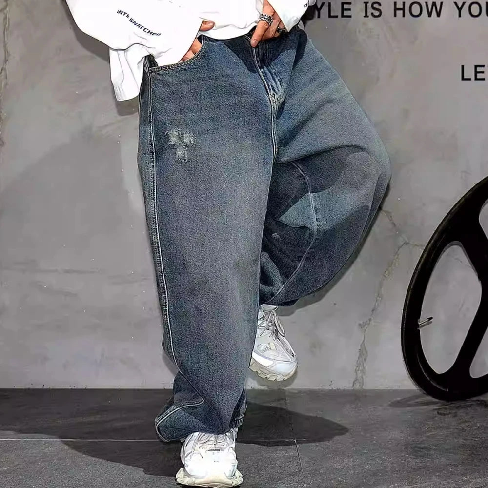 Hohe Qualität Hip Hop Gestapelt Baggy Jeans Für Männer Streetwear Denim Hosen Koreanische Mode Gerade Bein Hosen Harajuku Jeans männlichen
