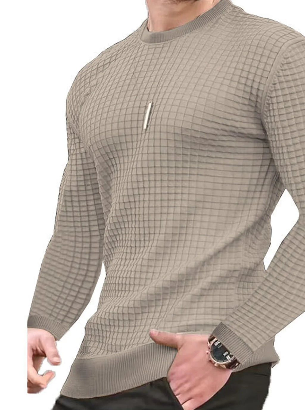 Herrenmantel, modisch, klein, kariert, Waffelmuster, Jugend, Rundhalsausschnitt, Jacquard-Check-Hoodie