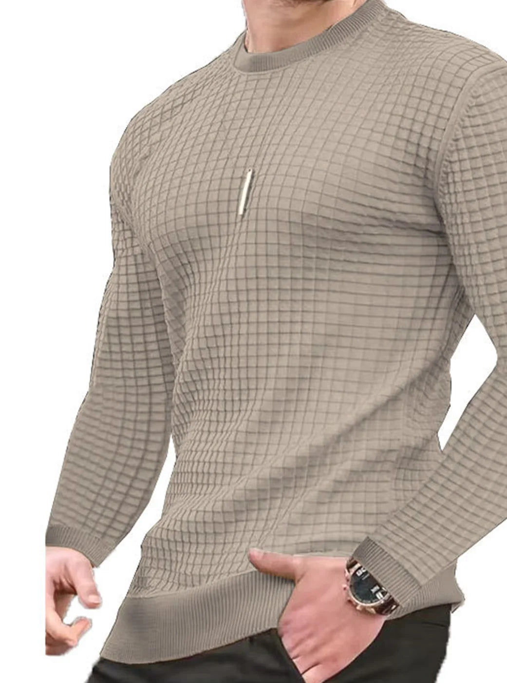 Herrenmantel, modisch, klein, kariert, Waffelmuster, Jugend, Rundhalsausschnitt, Jacquard-Check-Hoodie