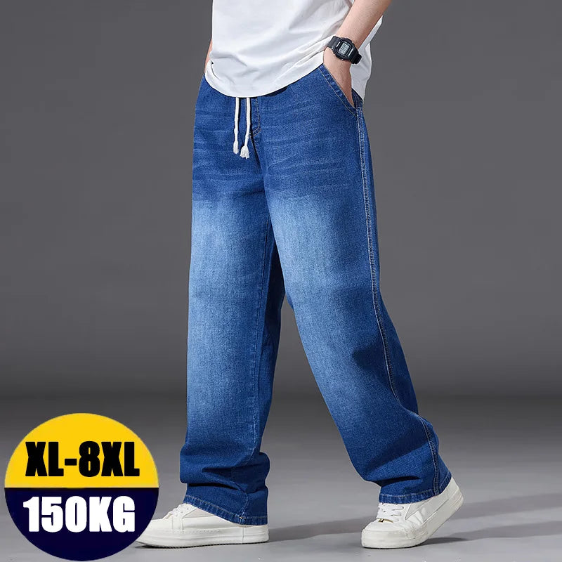 8XL Oversize Jeans Männer Herbst Mode Streetwear Hose Plus Größe Cargo Jeans Weiche Baumwolle Lose Baggy Casual Jeans Für Papa mann