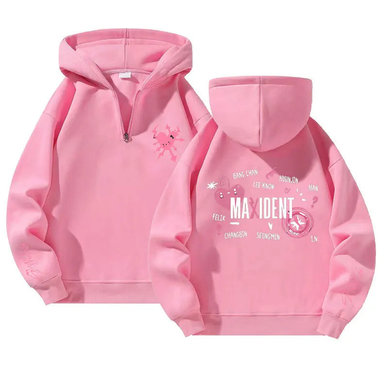 Kapuzenpullover Stray Kids Maxident Fleece Herren und Damen Casual Kpop Hip Hop Langarm Reißverschluss Hoodie Top