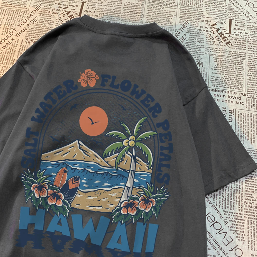 Salzwasser Blütenblätter Hawaii T-shirts Männer Frauen Casual Schweiß T Shirts Casual Baumwolle T Kleidung Hip Hop Oversize Tops Paar