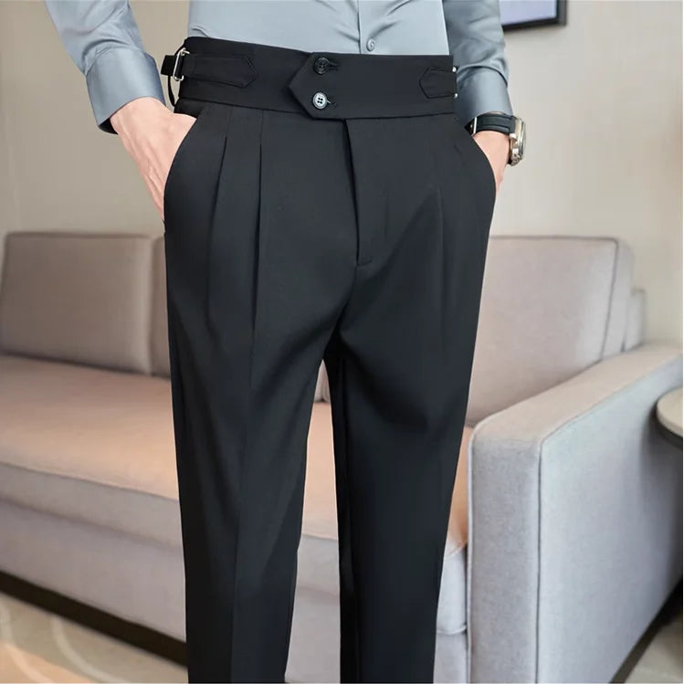 2026 Frühling Herbst Männer Hohe Taille Gürtel Design Beiläufige Dünne Formale Kleid Hose Männer Sozialen Büro Hochzeit Party Kleid Anzug Hosen