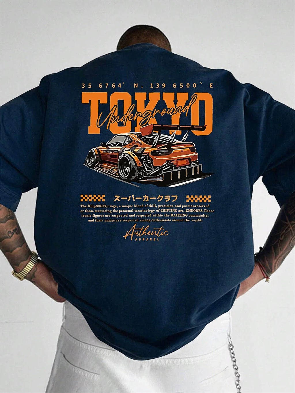 Herren-Sommer-T-Shirt aus 100 % Baumwolle, modisch, lässig, locker, groß, japanisches Tokio-Muster, bedruckt, Rundhalsausschnitt, kurzärmelig
