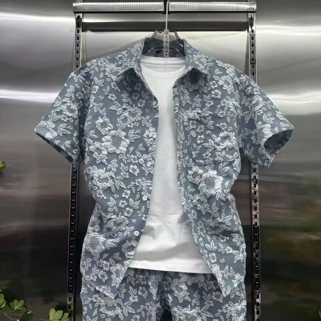 Sommer Shirts + Hosen Männer Sets Neue Männer Casual Druck Hemd Zwei Stück Herren Sportswear Jogger Trainingsanzüge Mode Anzug