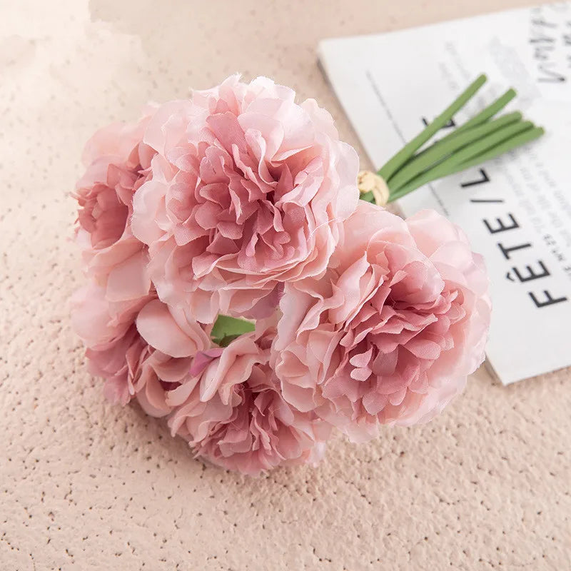 5-köpfe Pfingstrose, künstliche Seidenblumen, künstliche Pfingstrosen, Hochzeitsstrauß für die Braut, künstliche Blumen, Bündel für Wohnzimmer für Heimdekoration