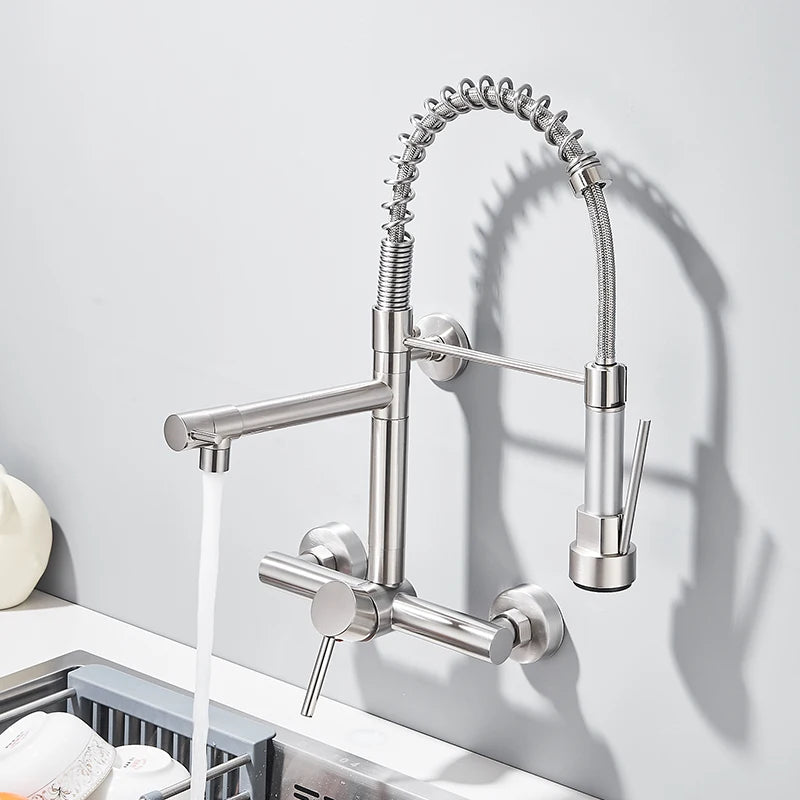 Wand Küchen armatur Pull Down Hochdruck Sprüh kopf heißes und kaltes Wasser drehen Wasserhähne Einhand 2 Wasser auslass