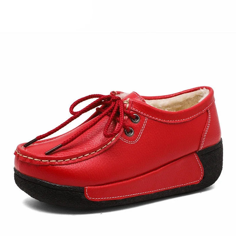 Winter Schuhe Aus Echtem Leder Frauen Flache Plattform Schuhe Casual Frauen Müßiggänger Plüsch Frauen Slip-on Sneakers für Frauen