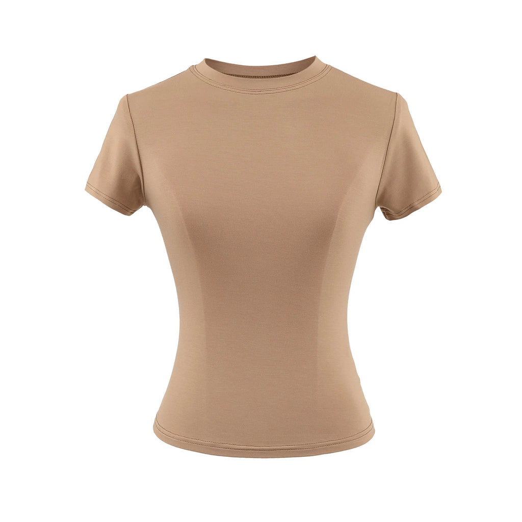 2024 neue Hohe Qualität Casual T shirt Sexy Dünne Kurzen Ärmeln Mode Trend Solide Frauen Kleidung y2k Tops
