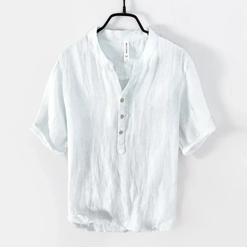 Sommer neue Vintage reine Leinen Kurzarm T-Shirt für Männer dünne einfarbige schlanke Männer Kleidung große Größe bl888